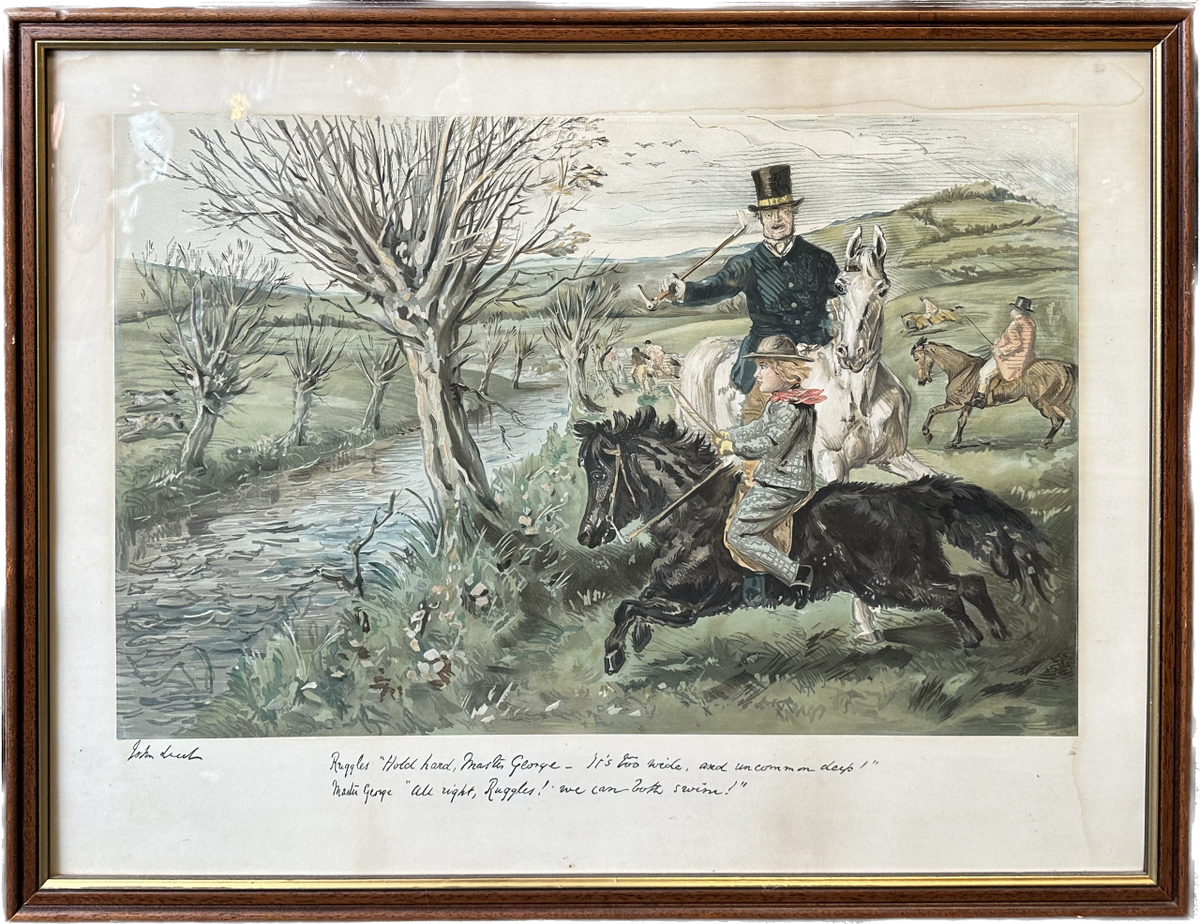 Antique Equestrian / Hunting Scene Chromolithograph “Hold Hard, Master George”