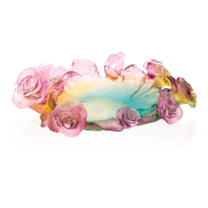 Daum Green And Pink Bowl Rose Passion