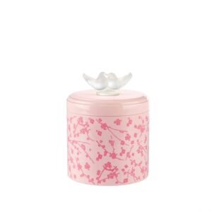 Lalique Fleurs De Cerisier Box, Large Size Clear Crystal, Pink Lacquered Wood