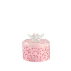 Lalique Fleurs De Cerisier Box, Medium Size Clear Crystal, Pink Lacquered Wood