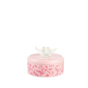 Lalique Fleurs De Cerisier Box, Small Size Clear Crystal, Pink Lacquered Wood
