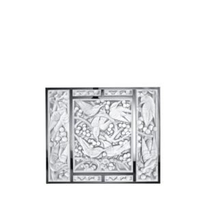 Lalique Merles Et Raisins Head Down Decorative Panel Clear Crystal, Mirrored, Chrome