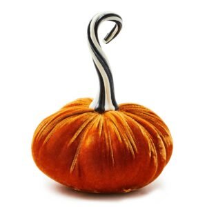 Mackenzie-Childs Autumnology Orange Twisted Stem Velvet Pumpkin