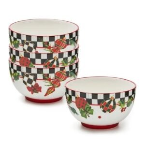 Mackenzie-Childs Deck the Halls Breakfast Bowls, Set of 4