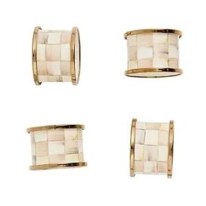 Mackenzie-Childs Mocha Check Napkin Rings, Set Of 4