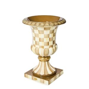 Mackenzie-Childs Mocha Check Pedestal Urn