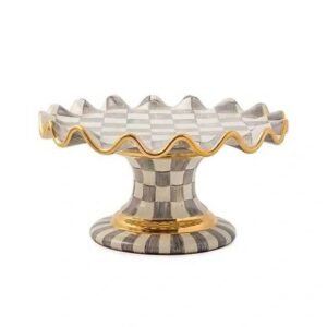 Mackenzie-Childs Sterling Check Ceramic Fluted Cake Stand