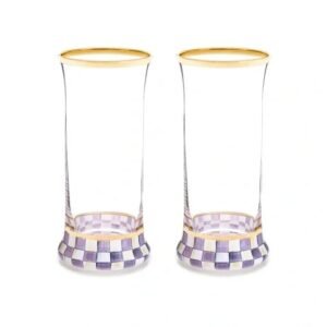 Mackenzie-Childs Violet Check Highball Glass, Set of 2