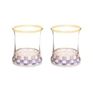 Mackenzie-Childs Violet Check Tumbler Glass, Set of 2