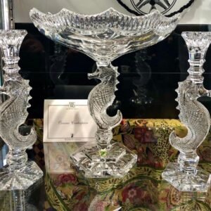 Rare! Oceana Seahorse Waterford Crystal Candlesticks & Bowl