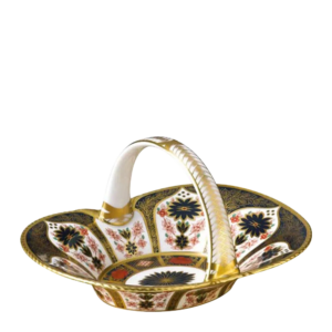 Royal Crown Derby Old Imari Solid Gold Band Heather Basket (2nd Quality)