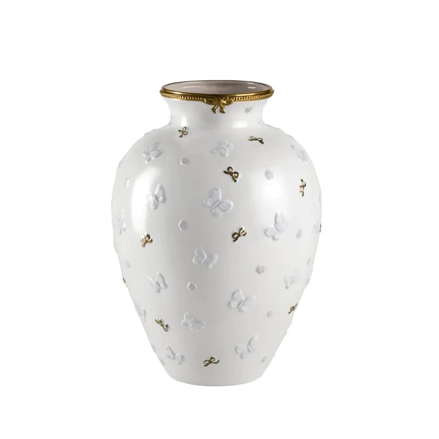 Villari Butterfly Medium Vase - White & Gold